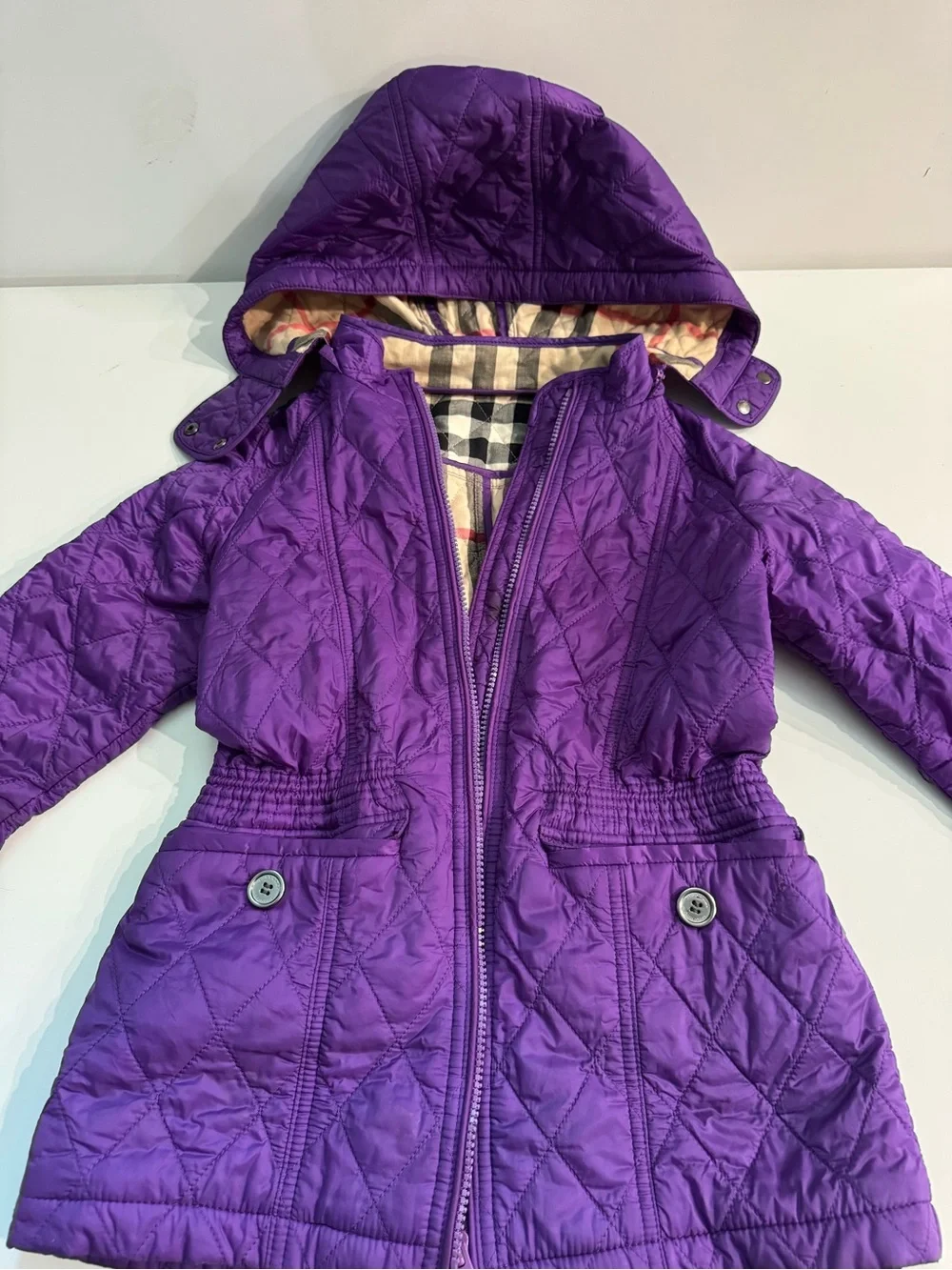 Burberry Purple Quilted Hooded Girls' Puffer Coat